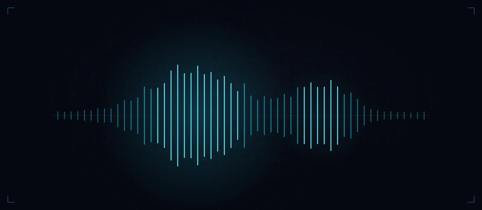 Luminous voice waveform with twin amplitude peaks and expanding response rings